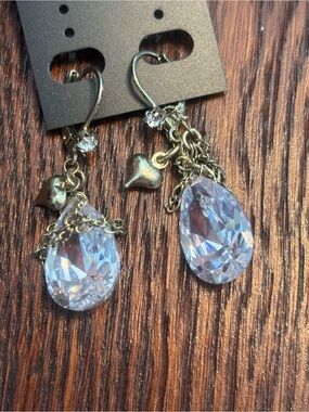 Betsey Johnson Gold-Tone Clear Teardrop Crystal Dangle Earrings